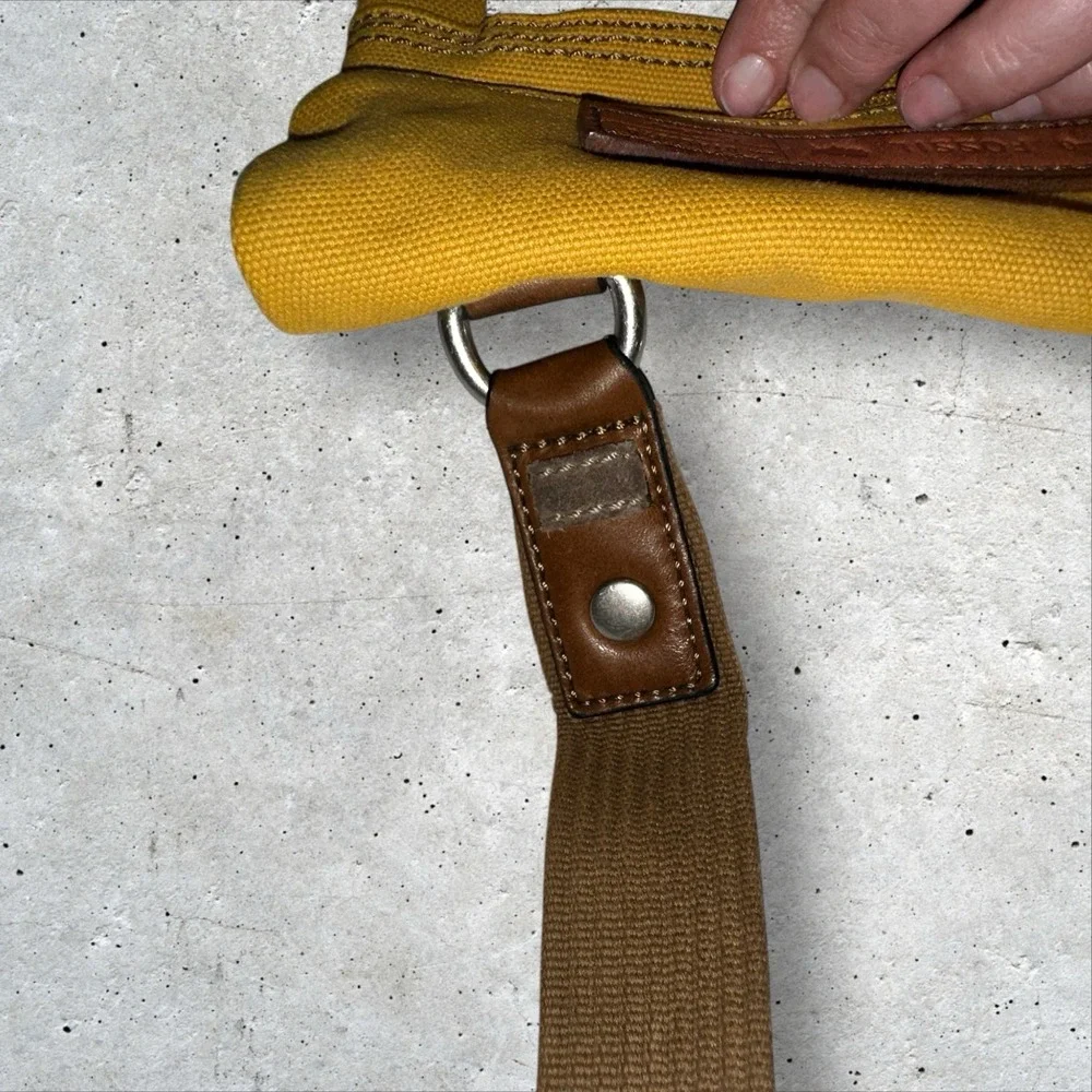 Vintage Fossil Cargo Shoulder Bag Purse Utility Hobo Canvas‎ Safari Yellow - Picture 9 of 16